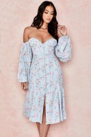 'Hope' Blue Floral Bardot Midi Sundress