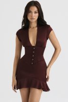 'Tianna' Wine Ruffle Corset Dress