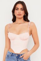 'Willow' Baby Pink Chiffon Gathered Bust Cropped Corset