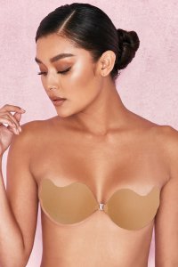 Front Fastening Moulded Microfibre 'V' Bra - Caramel