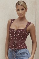 'Ileana' Wine Floral Lace Up Corset