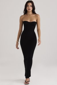 'Lucia' Black Strapless Corset Maxi Dress