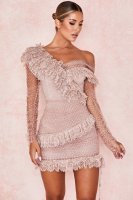 'Sorrel' Blush Lace Frill Mini Dress