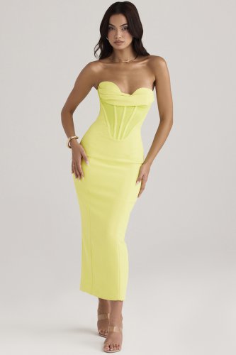 'Lucila' Neon Strapless Corset Midi Dress