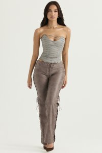 'Drew' Mocha Vegan Leather Lace Up Trousers