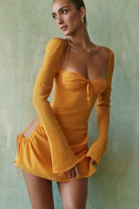 'Baby' Tangerine Chiffon Halter Mini Dress