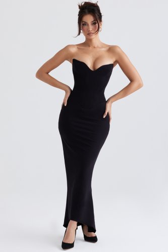 'Sabine' Black Strapless Corset Dress