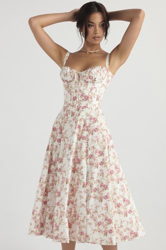 'Carmen' Rose Print Bustier Sundress