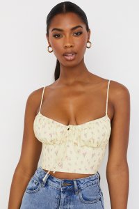 'Lilibeth' Lemon Ditsy Floral Gathered Bustier Top