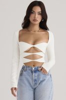 'Danica' White Cutout Bodysuit