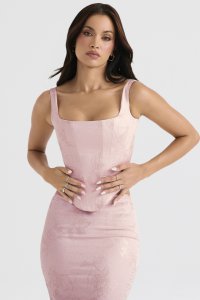 'Rafa' Pink Floral Satin Longline Corset