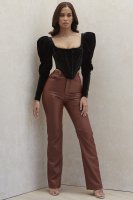 'Inaya' Tan Stretch Vegan Leather Trousers