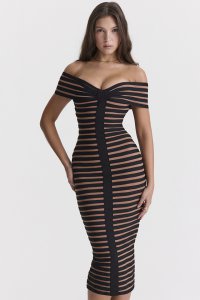 'Petra' Striped Bandage Midi Dress