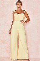 'Rommi' Lemon Linen Mix Shirred Jumpsuit