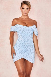 'Luna' Blue Floral Draped Corset Mini Dress