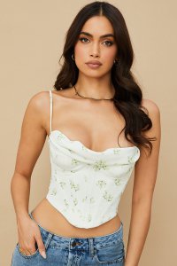 'Bea' Ivory Floral Draped Corset