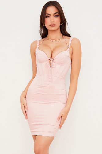 'Marsha' Baby Pink Satin Corset Dress