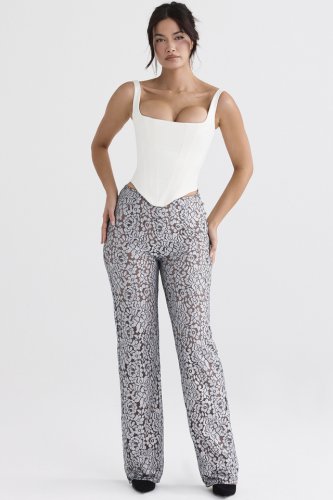 'Mara' Silver Metallic Lace Trousers