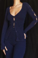 'Believe' Navy Ribbed Knit Cardigan