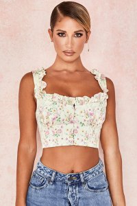 'Remy' Lemon Floral Corseted Cropped Top