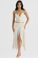 'Kaira' Off White Draped Midi Skirt