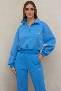 'Mitch' Blue Cropped Zip Front Sweatshirt