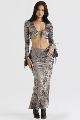 'Clara' Pewter Bias Cut Midi Skirt