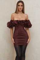 'Selena' Raisin Satin Ruffle Strapless Dress