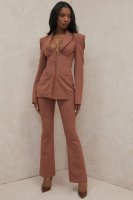 'Noelani' Mocha Linen Tailored Flare Trousers