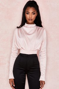 'Giselle' Blush Satin Blouse Bodysuit