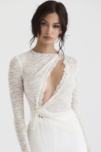 'Leala' Ivory Floral Lace Trim Top