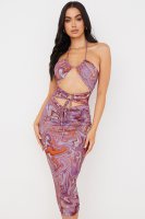 'Kasia' Purple Swirl Cutout Midi Dress