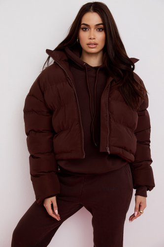 'Hero' Chocolate Oversized C Shape Puffer Jacket