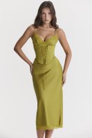 'Salma' Chartreuse Satin Slip Dress