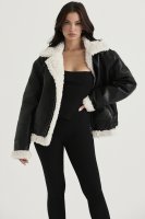 'Madden' Black Vegan Shearling Aviator Jacket