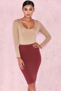 'Shahla' Burgundy Seamless Knit Pencil Skirt