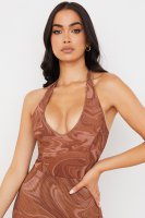 'Sabine' Cocoa Swirl Print Halter Bodysuit