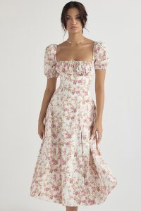 'Tallulah' Rose Print Puff Sleeve Midi Sundress