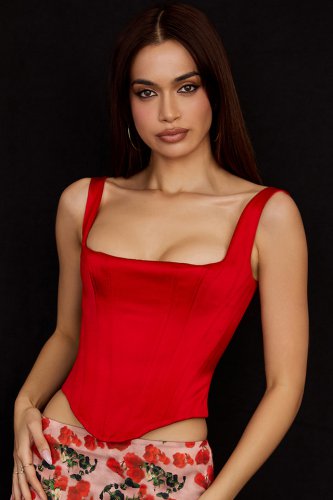 'Rafa' Scarlet Satin Longline Corset