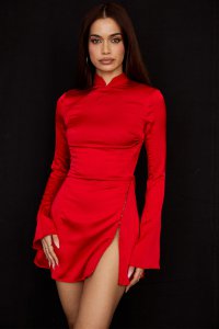 'Alyssa' Scarlet Satin Mini Dress