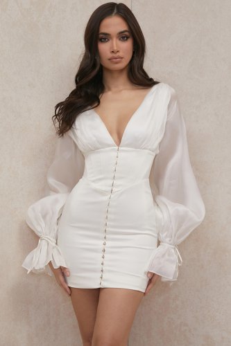 'Matilda' Ivory Satin Corset Mini Dress