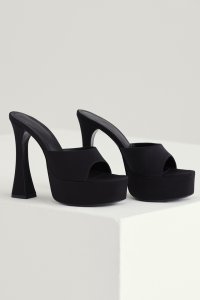 'Alessandra' Black Satin Platform Mules