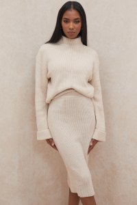 'Cara' Cream Chenille Knit Midi Skirt