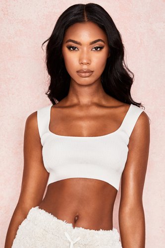 'Arlene' White Knitted Crop Top