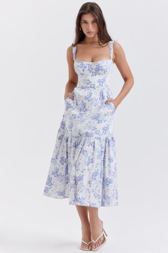 'Elia' Blue Print Midi Sundress