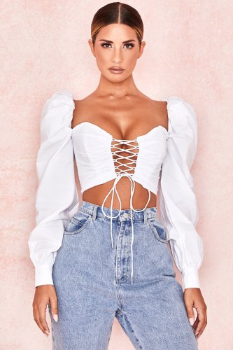 'Lillianna' White Cotton Poplin Cropped Top