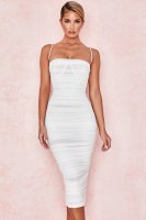 'Sirene' White Gathered Organza Mesh Dress