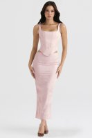 'Luisette' Pink Metallic Floral Satin Midi Skirt