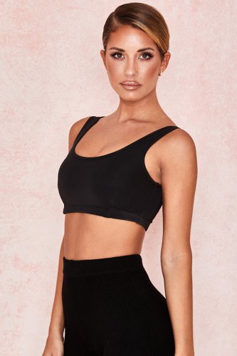 'Abbey' Black Stretch Jersey Cropped Top