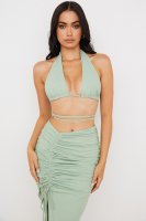 'Calypso' Sage Halter Neck Gathered Bustier Top